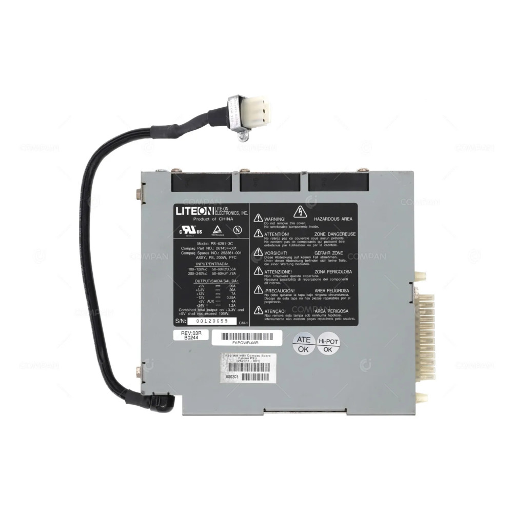 252361-001 HP 200W POWER SUPPLY FOR HP PROLIANT DL360 G2